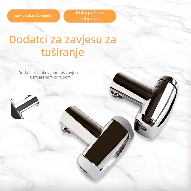 Izvijena šipka za tuš zavjesu s univerzalnim flangeom i ojačanim zidnim temeljem (Materijal: cinkov spoj; Marka: Yoji; Stil: moderni minimalizam; Montaža: bušenjem)