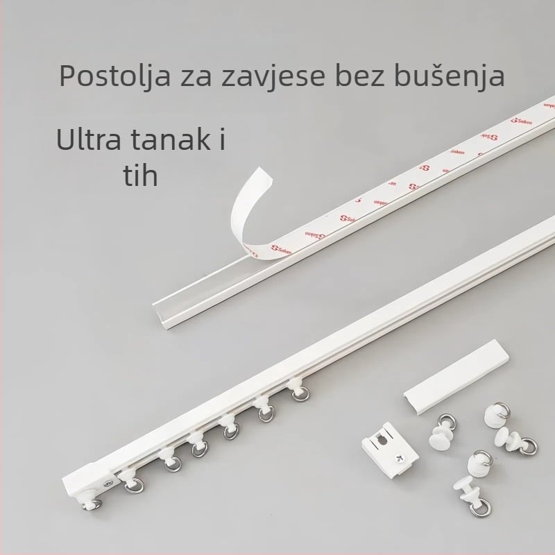 Zavjesna tračnica bez bušenja, samoljepljiva, tiha, ultra-tanka vodilica