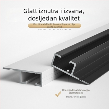 Unutarnja šina za zavjese, Slim Mini Straight Rail, aluminijska legura, samoljepljiva montaža, tip zavjese: viseći, s brtvnim perlama