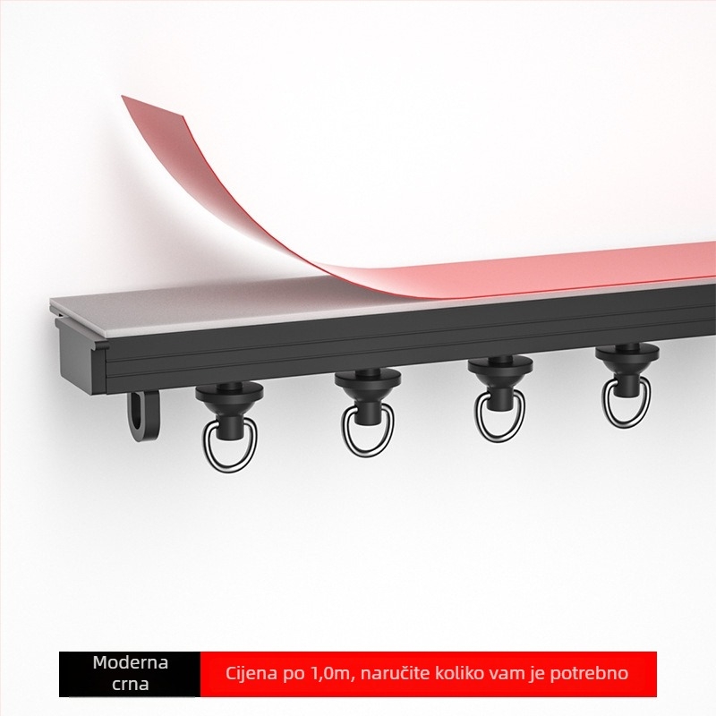 Unutarnja šina za zavjese, Slim Mini Straight Rail, aluminijska legura, samoljepljiva montaža, tip zavjese: viseći, s brtvnim perlama