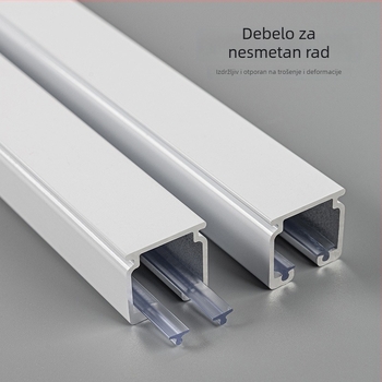 Tiha aluminijska ravna šina za zavjese s rollerima i kugličnim ležajevima, ojačana, jednokanalska ili dvokanalska staza, gornja ili bočna montaža