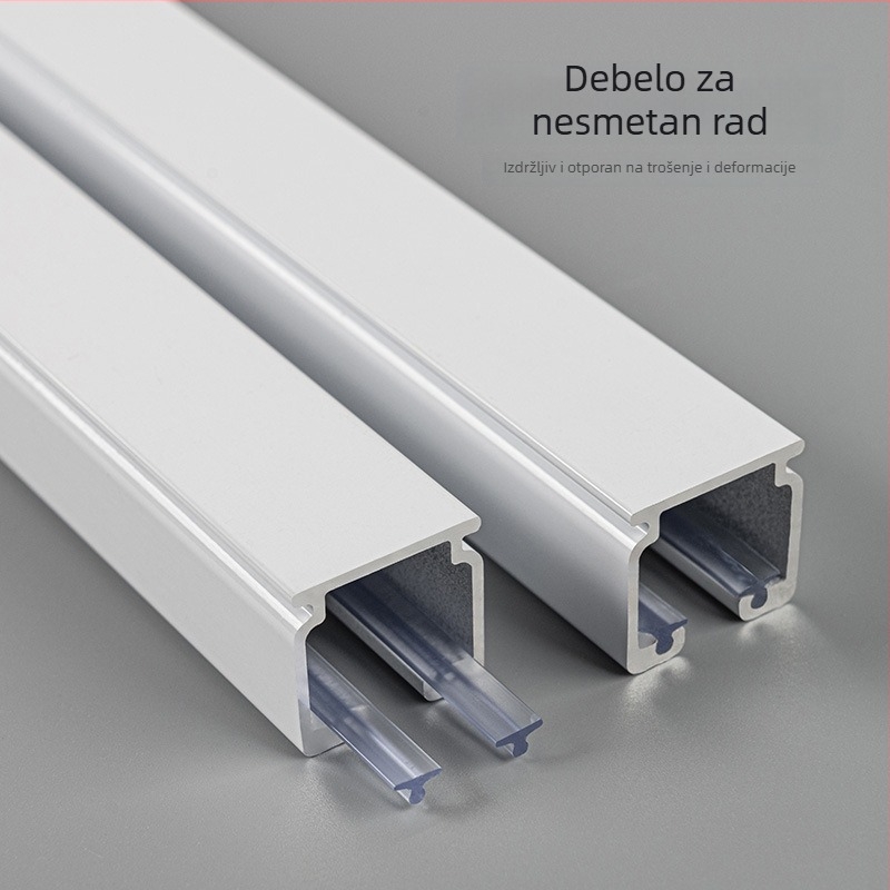 Tiha aluminijska ravna šina za zavjese s rollerima i kugličnim ležajevima, ojačana, jednokanalska ili dvokanalska staza, gornja ili bočna montaža
