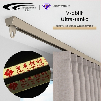 V-oblik aluminijska šina za zavjese, ultra tanka, za erker i balkon, model 1099, bez rupa