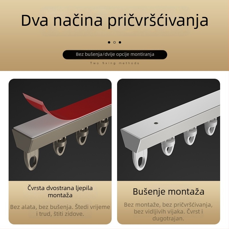 V-oblik aluminijska šina za zavjese, ultra tanka, za erker i balkon, model 1099, bez rupa