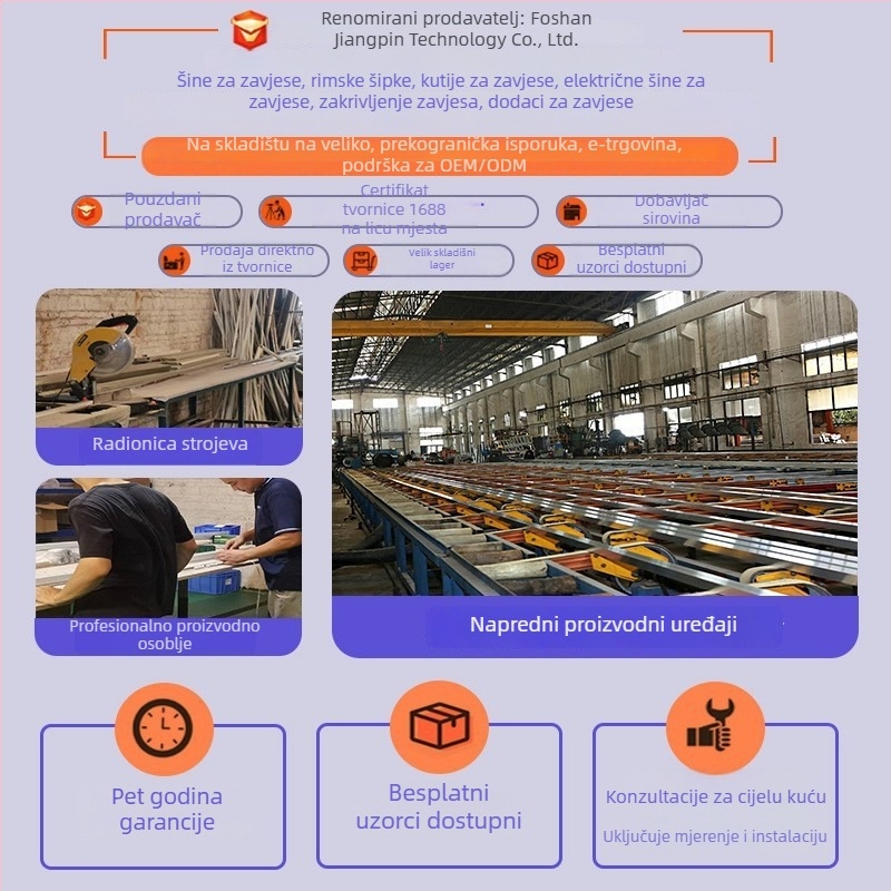 Šipka za zavjese od aluminijske legure, klizna rimska šipka, model 339-JP, dekorativna glava, montažni kod, klizač, za viseće zavjese, Craftsmanship, stil lagan luksuz