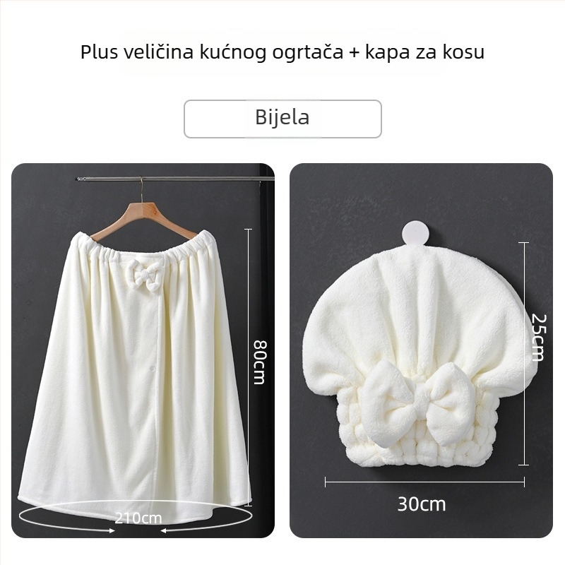 Preveliki ručnik za kupanje od coral fleecea, s mogućnošću nošenja i omatanja te kapom za sušenje kose; 300–400 g, 150d, obična tkanina