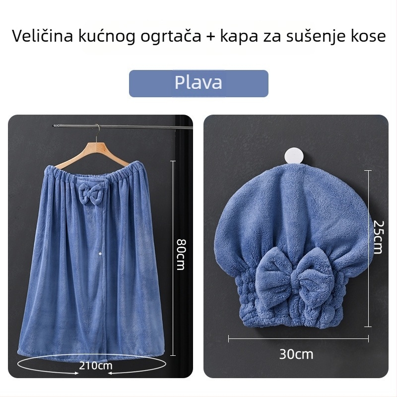 Preveliki ručnik za kupanje od coral fleecea, s mogućnošću nošenja i omatanja te kapom za sušenje kose; 300–400 g, 150d, obična tkanina