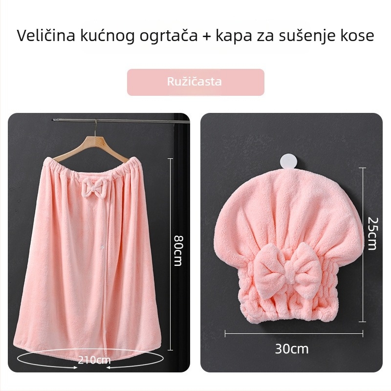 Preveliki ručnik za kupanje od coral fleecea, s mogućnošću nošenja i omatanja te kapom za sušenje kose; 300–400 g, 150d, obična tkanina
