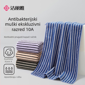 Kupaonski/plažni ručnik s širokim prugama, antibakterijski koralni velvet, dvostrani, mekan i upijajući, 200–300 g/m², 100% poliester