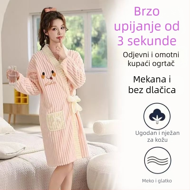 Nosivi ručnik-haljina za kupaonicu, coral fleece tkanina, poliester, jesen, unisex