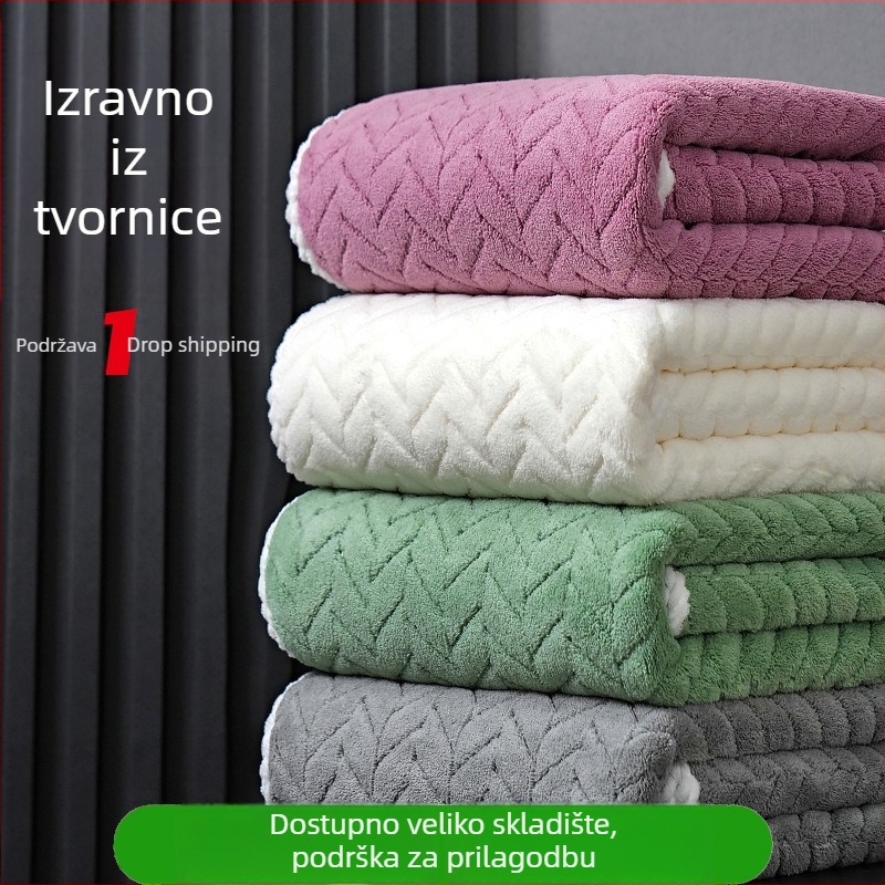 Koralni fleece ručnik za lice, debeli i upijajući, za kućnu i kozmetičku upotrebu; Materijal: koralni fleece; Vlakna: 150D; Obrada: šivenje na rubu; Težina: 80–100 g; Mogućnost izvezanog logotipa