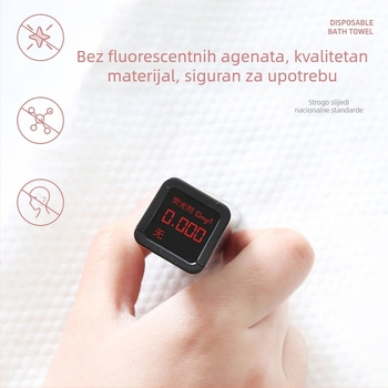 Jednokratna kupaonska krpa – viskozni vlakna, brzo upijanje 0–5 s, tkanina običnog tkanja, komprimirano i zdebano, pojedinačno pakirano za hotele i putovanja