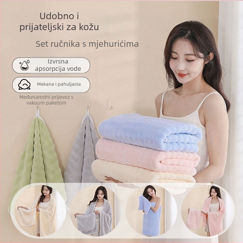 Mengfuzi Coral Velvet set od 3 komada: kupaonski ručnik, ručnik za lice i kapa za sušenje kose, absorbentan, 80–100 g po komadu, 40s vlakna