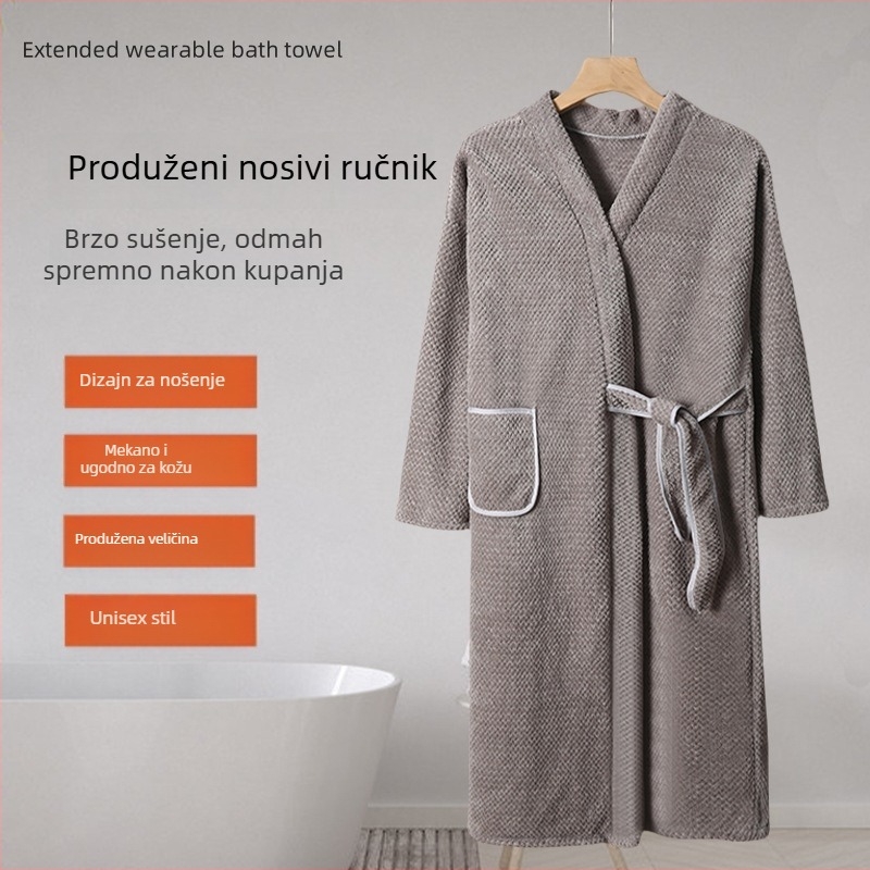 Zimski unisex ogrtač za kupanje od koralnog fleksa s uzorkom ananas mreže, dugi rukavi, udoban i topao
