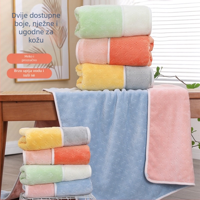 Ručnik za lice od coral fleecea, dvostrani, debeli, vrlo upijajući, vlakna 150D, težina 120–140 g, rub šivan