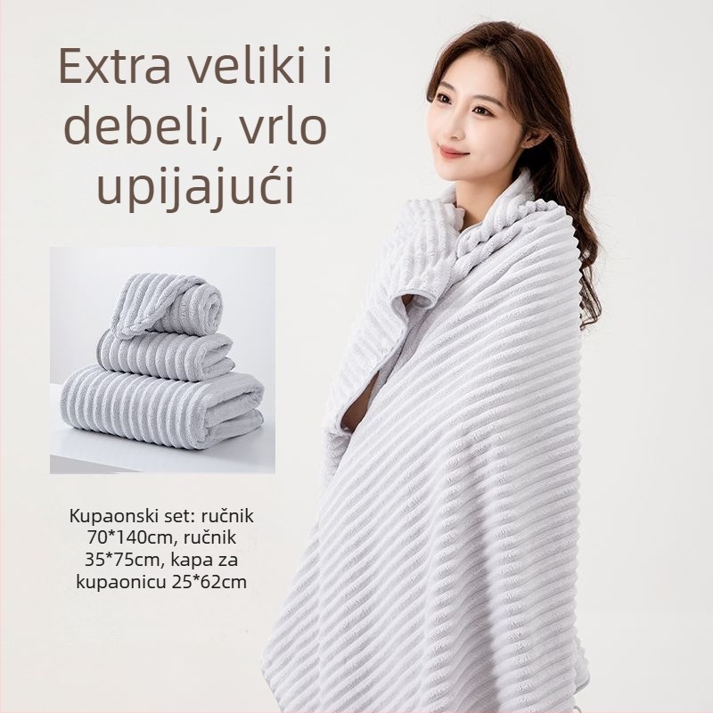 Trodjelni set ručnika za kupaonicu od koralnog fleksa, brzo sušenje, 150D, 200–300 g