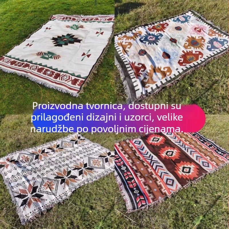 Boemska stil vanjska deka za kampiranje s navlakom za kauč, geometrijski uzorak, poliester, 800–999 g, za četiri sezone, prilagodljiva obrada