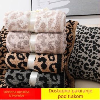 Pletena deka s leopardnim printom, žakardno pletivo, jednostrana flis, pogodna kao prekrivač za kauč, pokrivač za tatami i deka za automobil