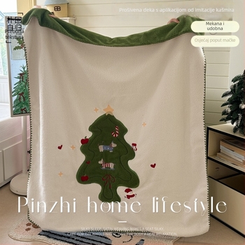 Božićna pliš deka s imitacijom vune, 180×210 cm, 100% poliester, crtani motiv, topla i mekana, za spavaću sobu ili kauč