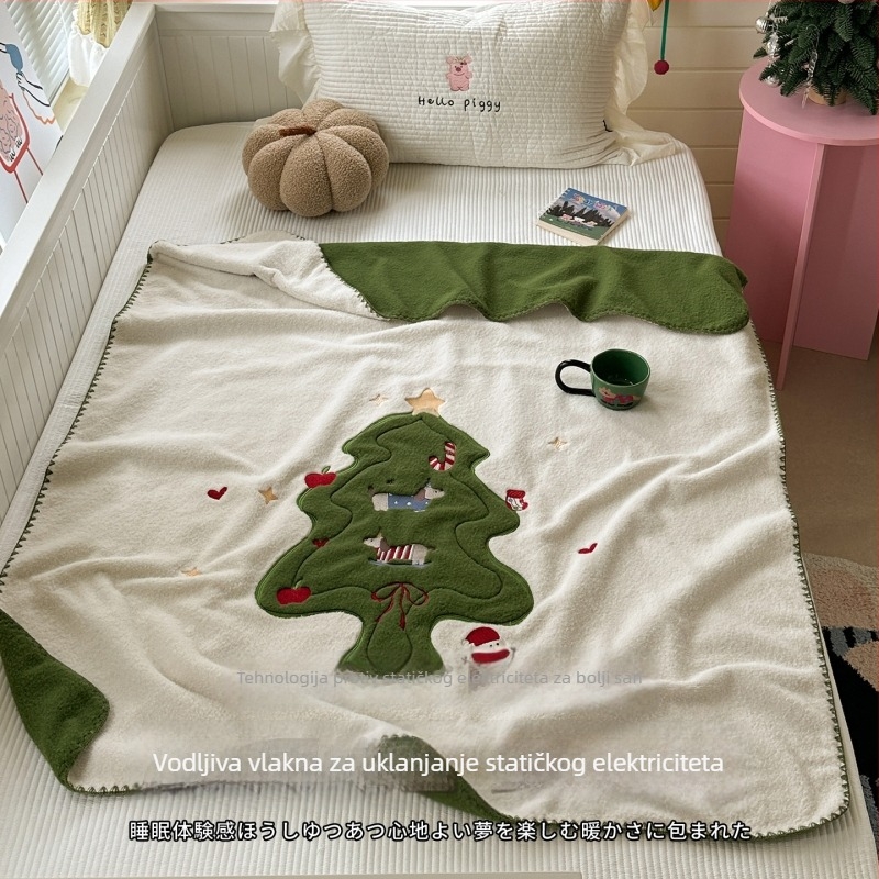 Božićna pliš deka s imitacijom vune, 180×210 cm, 100% poliester, crtani motiv, topla i mekana, za spavaću sobu ili kauč