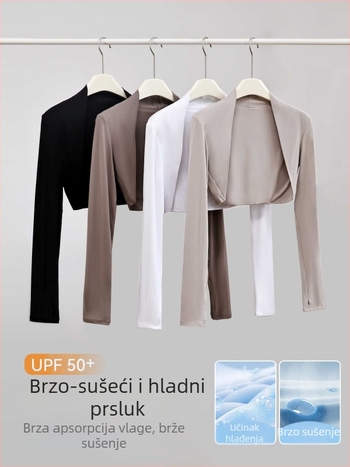 Top s kap-stilom, brzo suši, UV zaštita UPF50+, dugi rukavi, ultra kratka duljina, bez kopči, poliester-elastan smjesa