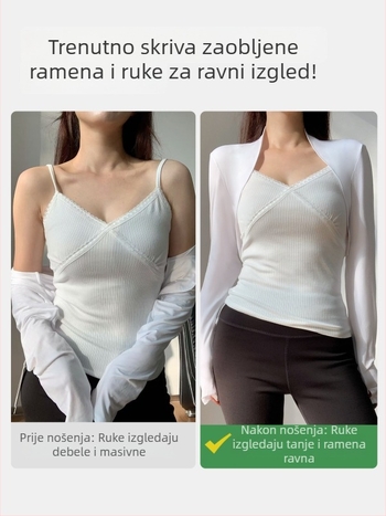 Top s kap-stilom, brzo suši, UV zaštita UPF50+, dugi rukavi, ultra kratka duljina, bez kopči, poliester-elastan smjesa