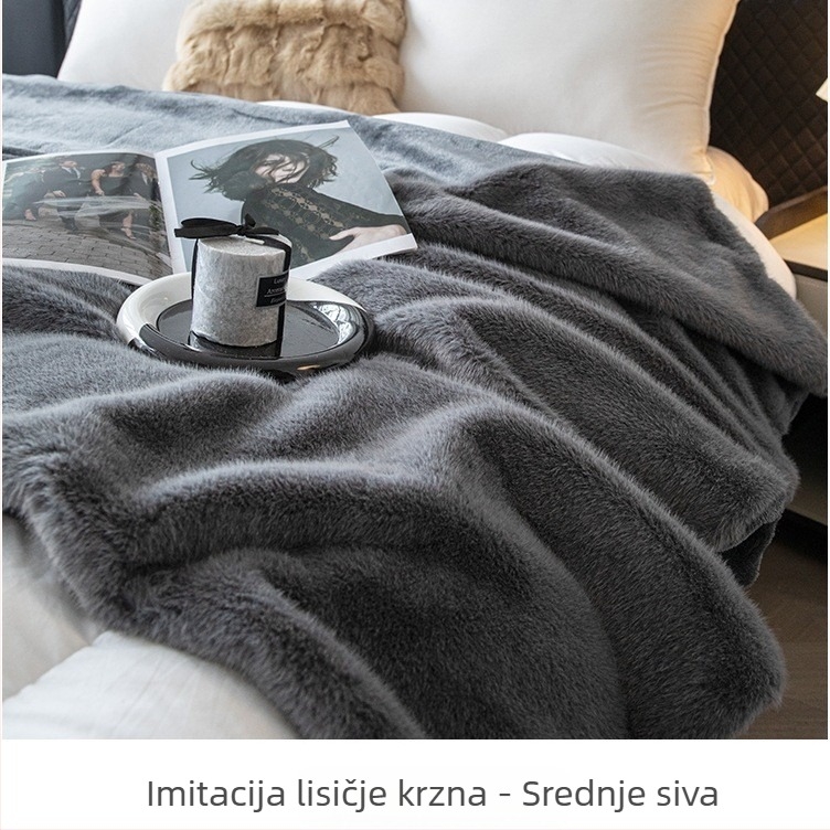 Ljubičasti pokrivač od umjetnog krzna lisice, debeli zimski pokrivač za kauč, ured i automobil — 180x200-220 cm
