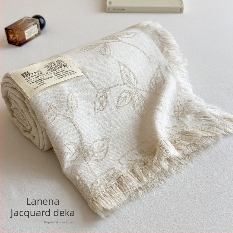 Lanena Jacquard deka s resicama, cvjetni uzorak, proljeće i jesen