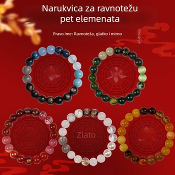 Unisex narukvica od prirodnog kristala achata, ručna izrada, Conner Jewelry, Ravnoteža pet elemenata, poklon za poslovne prilike