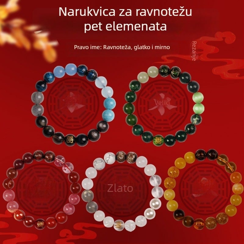 Unisex narukvica od prirodnog kristala achata, ručna izrada, Conner Jewelry, Ravnoteža pet elemenata, poklon za poslovne prilike