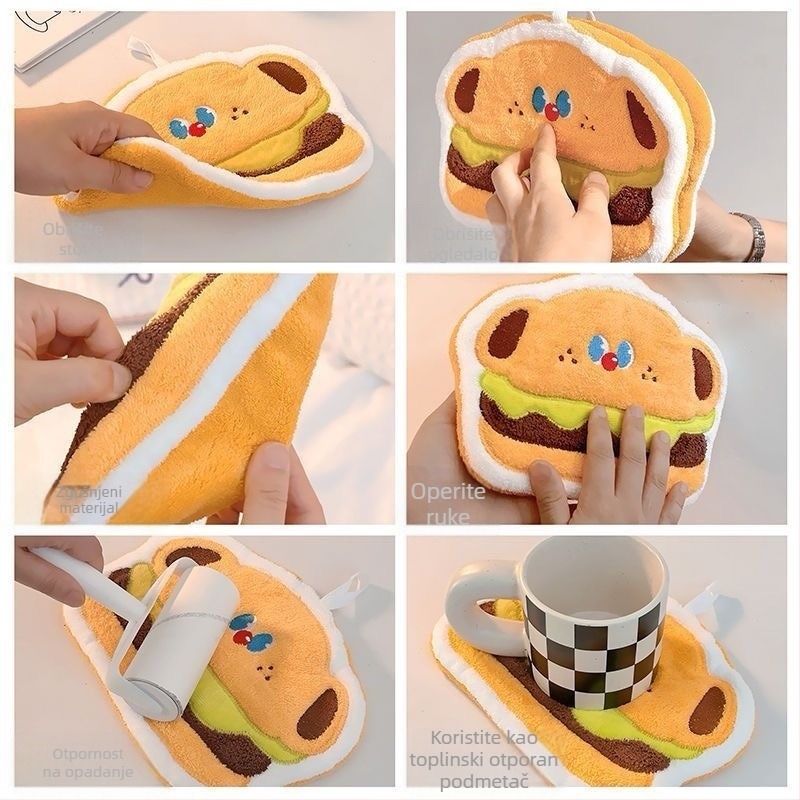 Viseći ručnik za ruke za kupaonicu – koralni flis, vez, 150D, 30–50 g