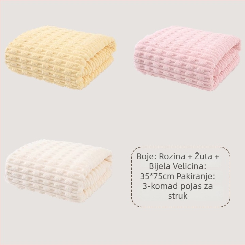 3-kom paket Coral fleece ručnici — upijajuće, brzo se suše, debeli, s rubom, za lice i struk (150D)