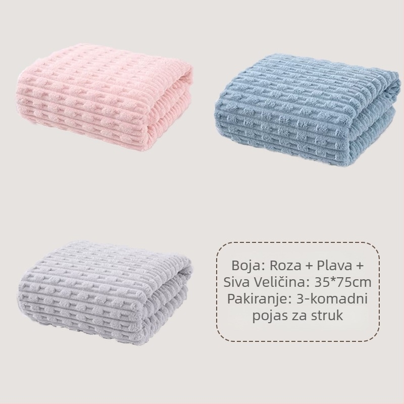 3-kom paket Coral fleece ručnici — upijajuće, brzo se suše, debeli, s rubom, za lice i struk (150D)
