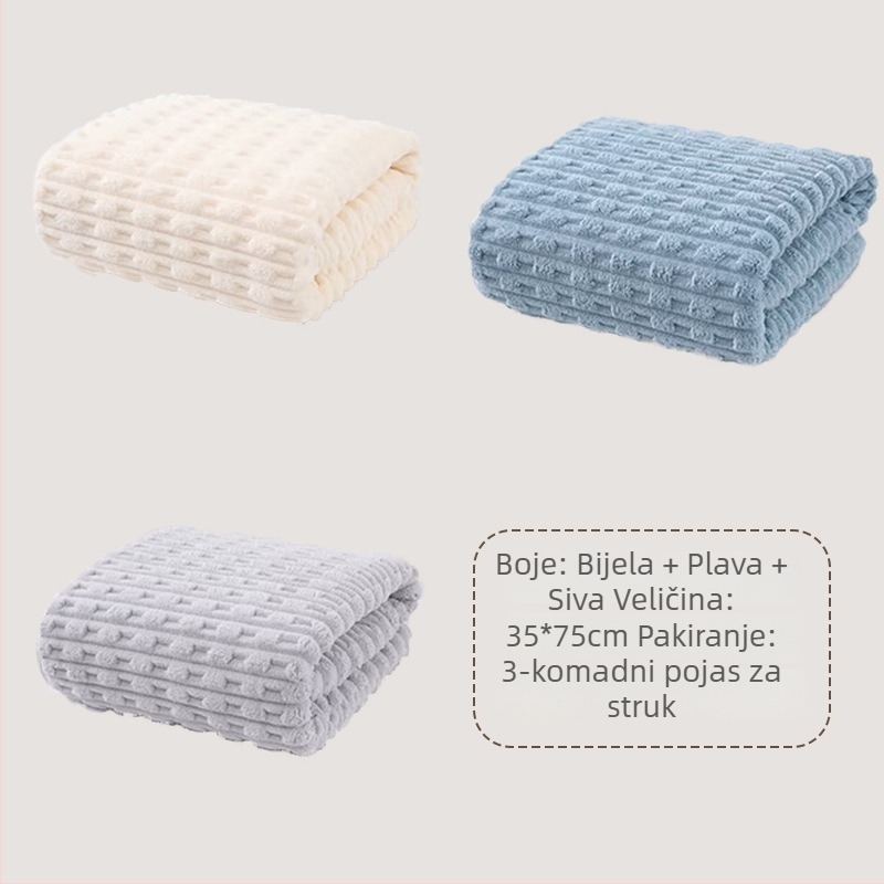 3-kom paket Coral fleece ručnici — upijajuće, brzo se suše, debeli, s rubom, za lice i struk (150D)