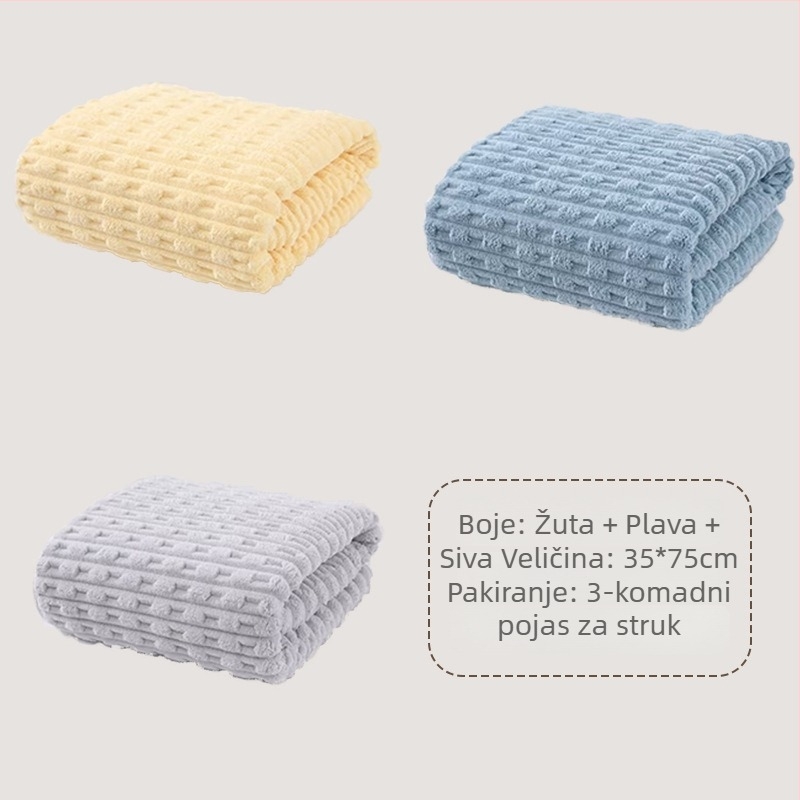 3-kom paket Coral fleece ručnici — upijajuće, brzo se suše, debeli, s rubom, za lice i struk (150D)