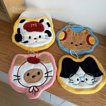 Ručni ručnik s motivom mačke, viseći kuhinjski dizajn, koralni flis, izvezeno prilagođavanje, 120D pređa