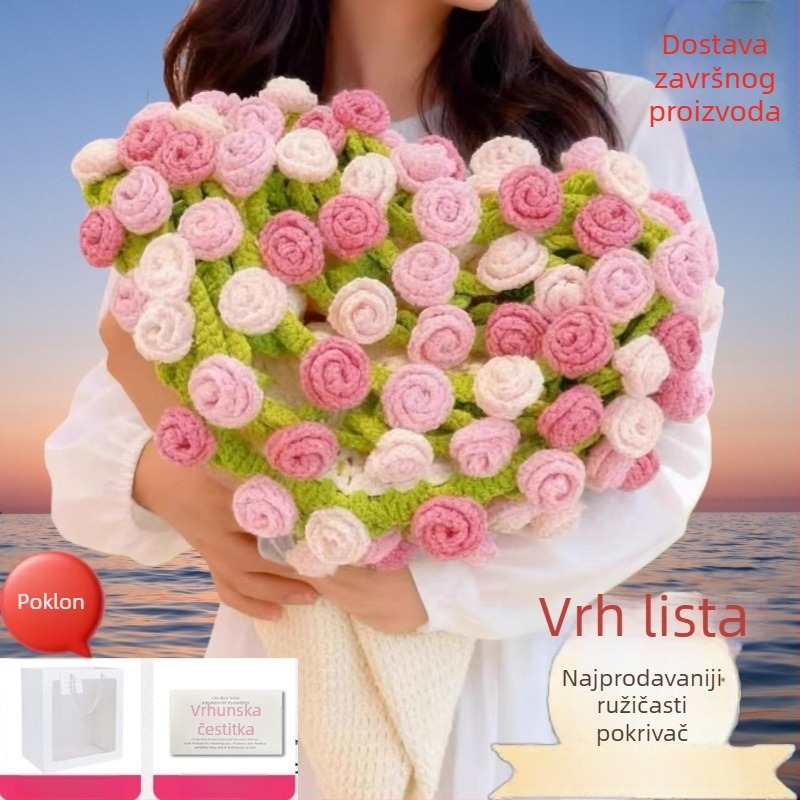 Ručno pleteni vuneni pokrivač s prugastim uzorkom, 500–799 g, sve sezone, premium