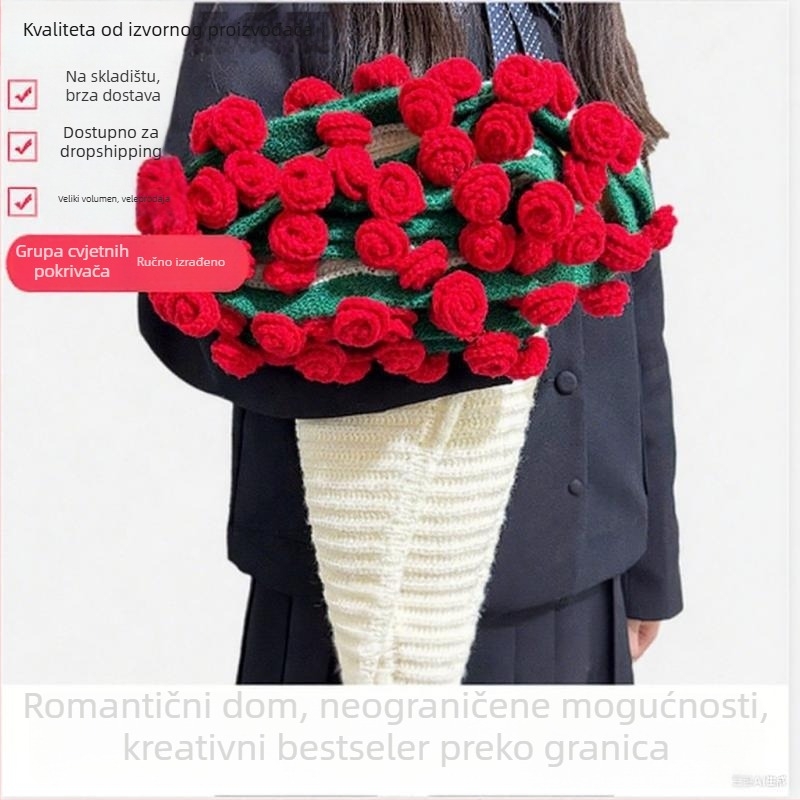 Ručno pleteni vuneni pokrivač s prugastim uzorkom, 500–799 g, sve sezone, premium