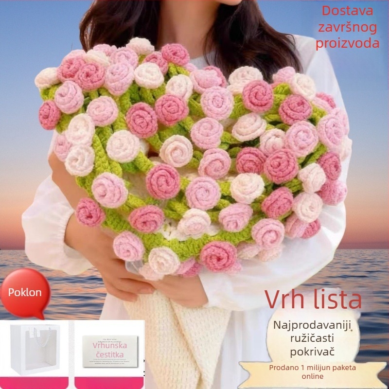 Ručno pleteni vuneni pokrivač s prugastim uzorkom, 500–799 g, sve sezone, premium