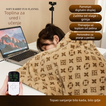Električna deka, 100% poliester, fleece s motivom četverolistne deteline, odvojiva i periva, zimska upotreba, prilagodljiva