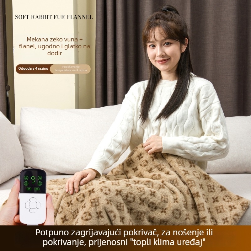 Električna deka, 100% poliester, fleece s motivom četverolistne deteline, odvojiva i periva, zimska upotreba, prilagodljiva