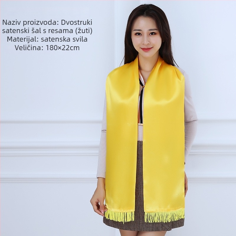 Satenski šal s ušivenim logom, za sve sezone, srednje duljine, svestran