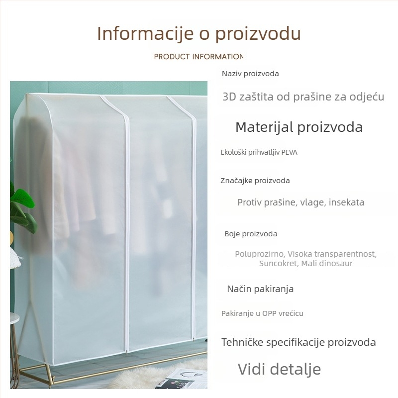 Podna prozirna zaštita za odjeću, PEVA, otporna na prašinu i vlagu, periva i sklopiva