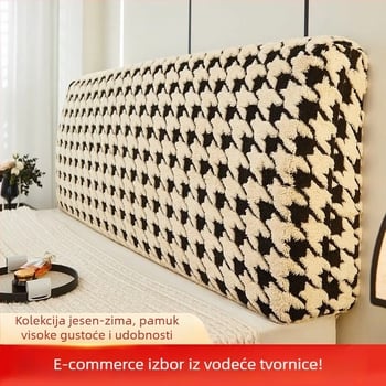 Navlaka za uzglavlje kreveta s houndstooth uzorkom, zaštita od prašine, umjetni kašmir, skandinavski stil