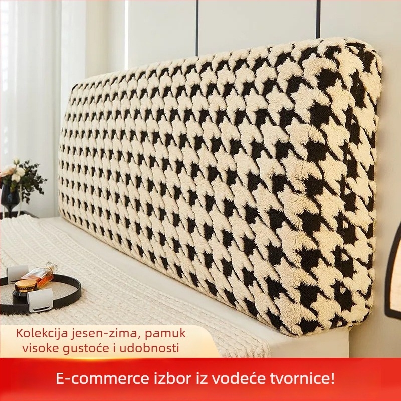 Navlaka za uzglavlje kreveta s houndstooth uzorkom, zaštita od prašine, umjetni kašmir, skandinavski stil