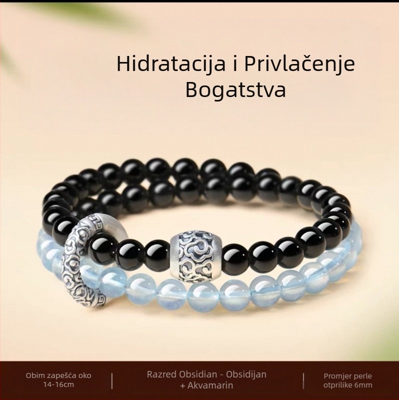 Narukvica s akvamarinskim kristalom, geometrijski oblik, unisex, brušenje i poliranje