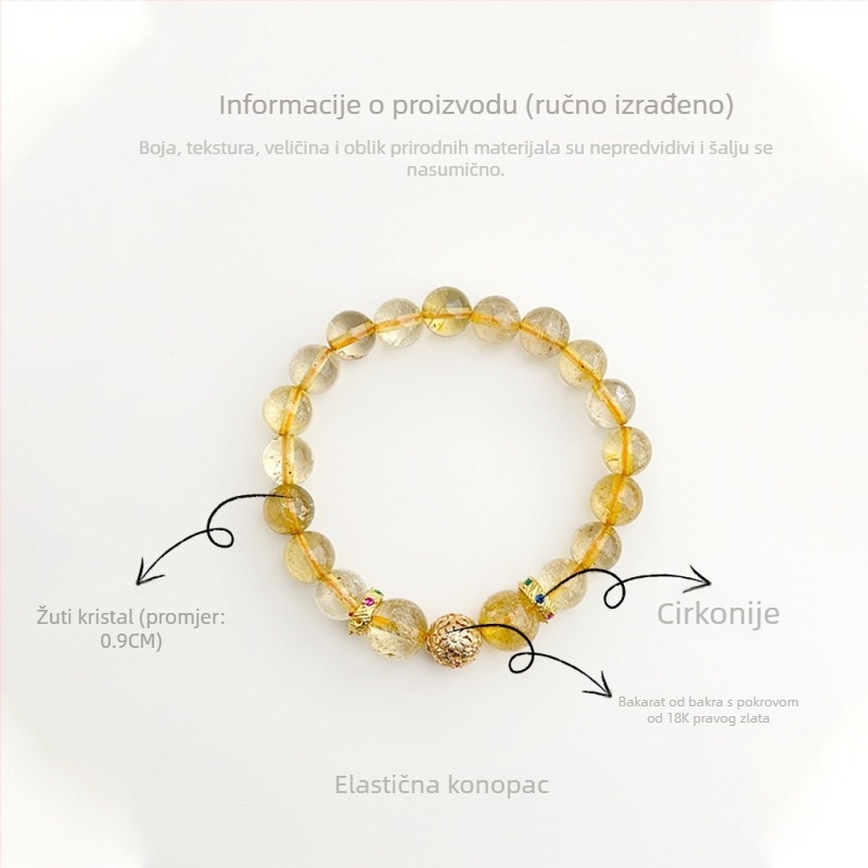 Ručni rad narukvica od citrina, unisex kineskog stila, geometrijski dizajn, književno retro.