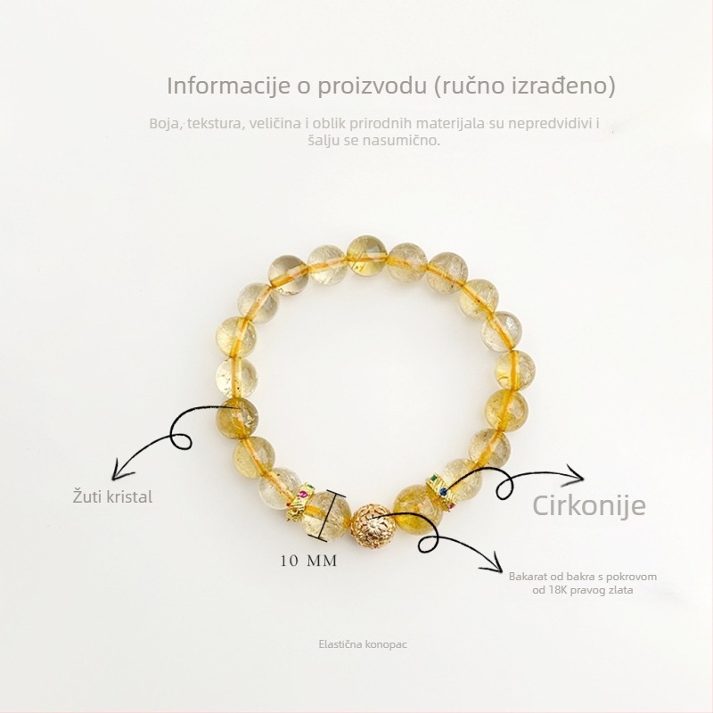 Ručni rad narukvica od citrina, unisex kineskog stila, geometrijski dizajn, književno retro.