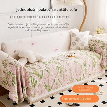 Navlaka za kauč - Chenille, za trosjedni kauč, jednobojni ili floralni uzorak, stil Ins