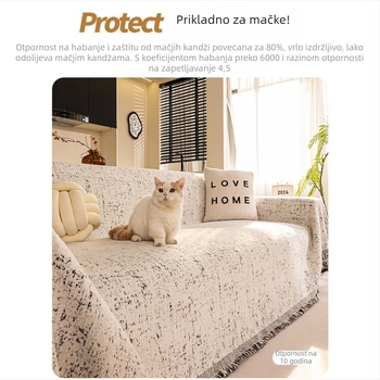 Plišani navlaka za kauč – protuklizna, zaštita od ogrebotina mačaka, potpuno pokrivena, jednostavan stil, bez zatvarača